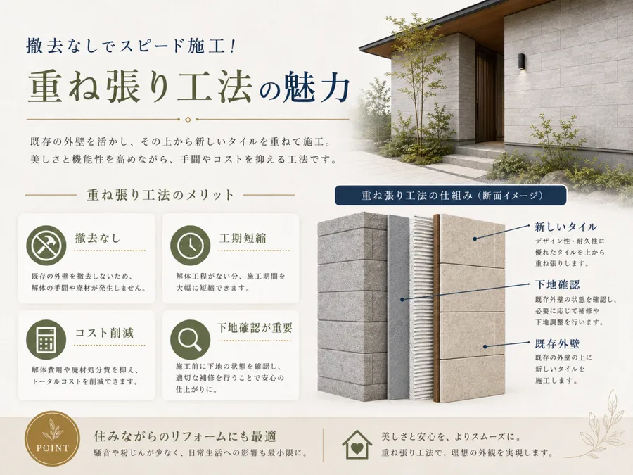 外壁タイルの重ね張り工法