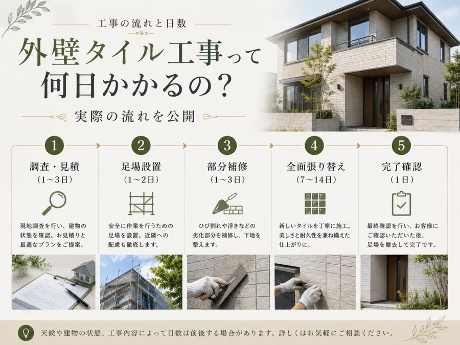 外壁タイルリフォームの工事の流れと日数