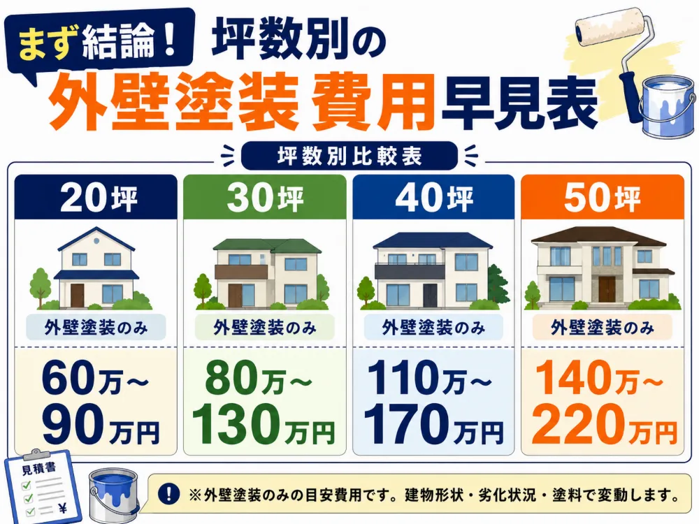 外壁塗装の費用相場と坪数別早見表【結論】